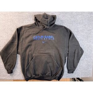 Nike Hoodie Large Black Cotton Blend Graphic Track & Field Faded Y2K Pullover